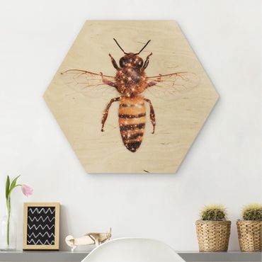 Hexagon Bild Holz - Biene mit Glitzer