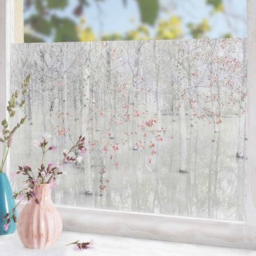 Fensterfolie - Sichtschutz - Birkenwald mit rosa Blättern - Fensterbilder