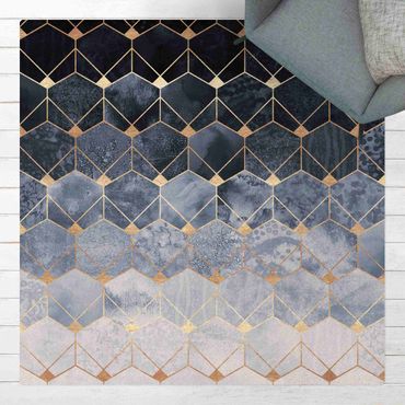 Kork-Teppich - Blaue Geometrie goldenes Art Deco - Quadrat 1:1
