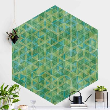 Hexagon Mustertapete selbstklebend - Blume des Lebens Farbschimmer