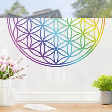 Fensterfolie - Sichtschutz - Blume des Lebens Regenbogenfarbe Bordüre - Fensterbilder
