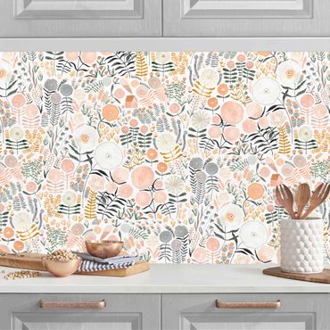 Küchenrückwand - Blumenmeer in Apricot
