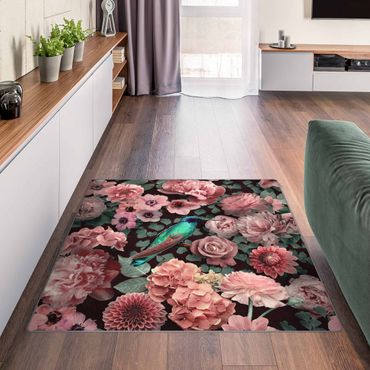 Teppich - Blumenparadies Kolibri mit Rosen