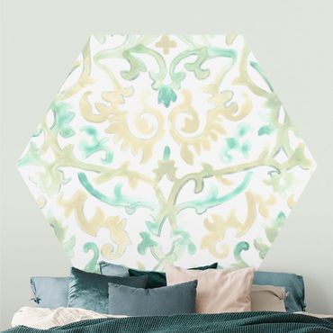 Hexagon Mustertapete selbstklebend - Bohemian Aquarell Ornament