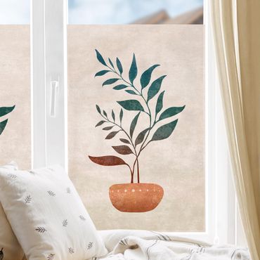 Fensterfolie - Sichtschutz - Boho Blätter In Vase II - Fensterbilder