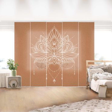 Schiebegardinen Set - Boho Lotusblüte weiß Korkoptik - Flächenvorhang