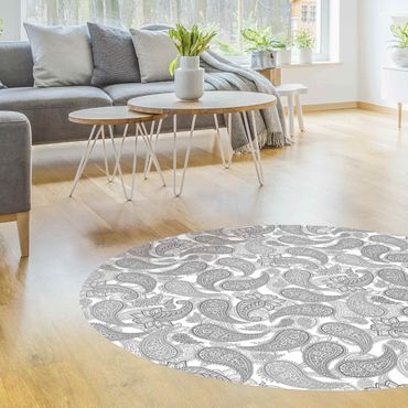 Runder Vinyl-Teppich - Boho Mandala Muster in Grau
