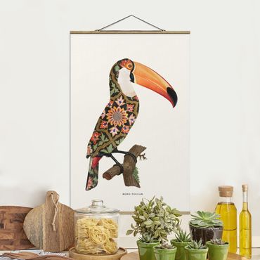 Stoffbild mit Posterleisten - Boho Vogel - Tukan - Hochformat