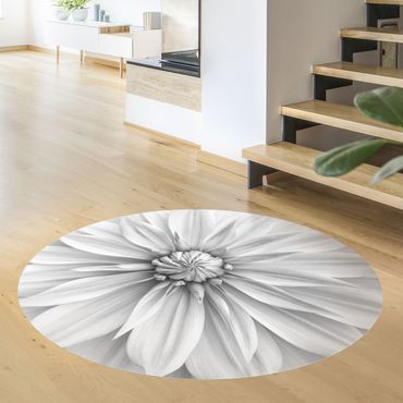 Runder Vinyl-Teppich - Botanische Blüte in Weiß