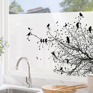 Fensterfolie - Sichtschutz - Branches and Birds in Autumn - Fensterbilder