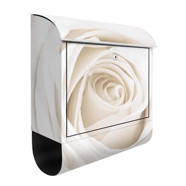 Rosen Briefkasten mit Zeitungsfach - Pretty White Rose - Briefkasten Blumenprint