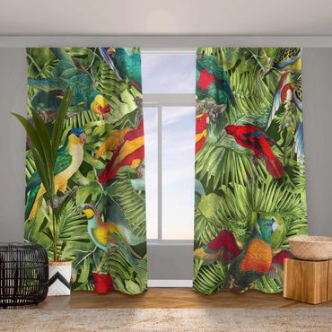 Vorhang - Bunte Collage - Papageien im Dschungel