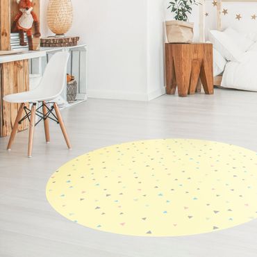 Runder Vinyl-Teppich - Bunte gezeichnete Pastelldreiecke auf Gelb