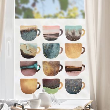 Fensterfolie - Sichtschutz - Bunte Kaffeetassen mit Gold - Fensterbilder