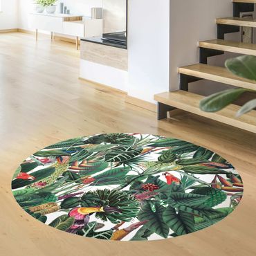 Runder Vinyl-Teppich - Bunter tropischer Regenwald Muster