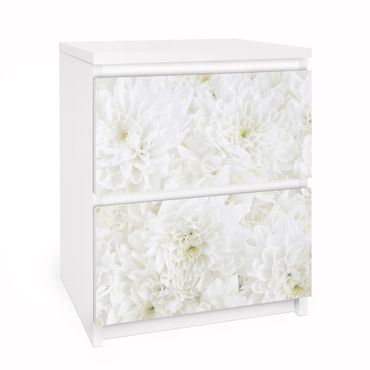 Möbelfolie für IKEA Malm Kommode - Dahlien Blumenmeer weiß - Selbstklebefolie