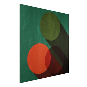 Aluminium Print - Abstrakte Formen - Kreise in Grün und Rot - Quadrat 1:1