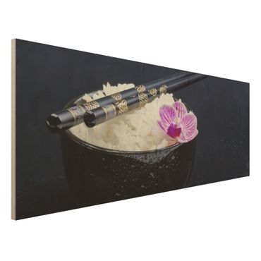 Holzbild - Reisschale mit Orchidee - Panorama