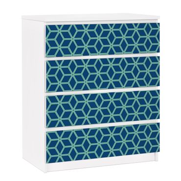 Möbelfolie für IKEA Malm Kommode - selbstklebende Folie Würfelmuster Blau