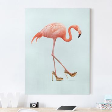 Leinwandbild - Jonas Loose - Flamingo mit High Heels - Hochformat 4:3