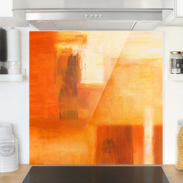 Glas Spritzschutz - Komposition in Orange und Braun 02 - Quadrat - 1:1