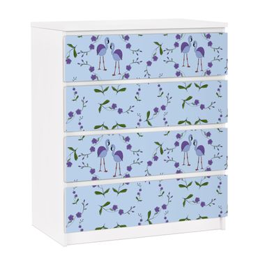 Möbelfolie für IKEA Malm Kommode - selbstklebende Folie Mille Fleurs Musterdesign Blau