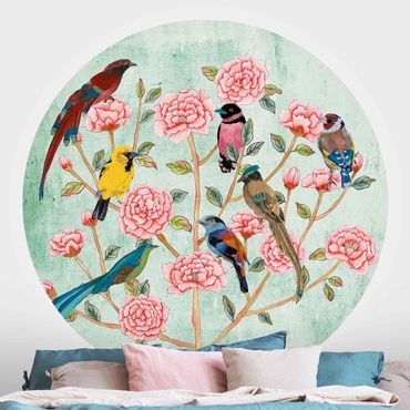 Runde Tapete selbstklebend - Chinoiserie Collage in Mint