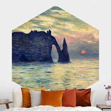 Hexagon Mustertapete selbstklebend - Claude Monet - Felsen Sonnenuntergang