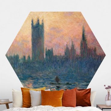 Hexagon Mustertapete selbstklebend - Claude Monet - London Sonnenuntergang