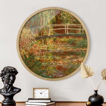Rundes Gerahmtes Bild - Claude Monet - Seerosenteich und japanische Brücke (Harmonie in rosa)
