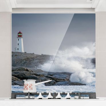 Glas Spritzschutz - Sturmwellen am Leuchtturm - Quadrat - 1:1