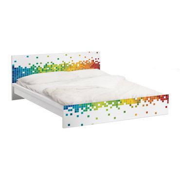 Möbelfolie für IKEA Malm Bett niedrig 140x200cm - Klebefolie Pixel-Regenbogen