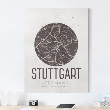 Leinwandbild - Stadtplan Stuttgart - Retro - Hochformat 4:3