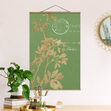 Stoffbild mit Posterleisten - Goldene Blätter auf Lind I - Hochformat 2:3