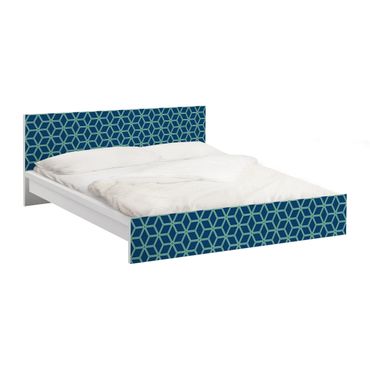 Möbelfolie für IKEA Malm Bett niedrig 180x200cm - Klebefolie Würfelmuster blau