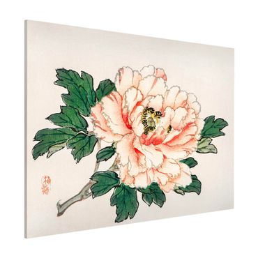 Magnettafel - Asiatische Vintage Zeichnung Rosa Chrysantheme - Memoboard Querformat 3:4