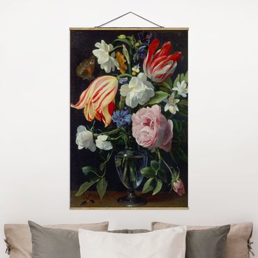 Stoffbild mit Posterleisten - Daniel Seghers - Vase mit Blumen - Hochformat 2:3