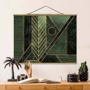 Stoffbild mit Posterleisten - Elisabeth Fredriksson - Geometrische Formen Smaragd Gold - Querformat 4:3