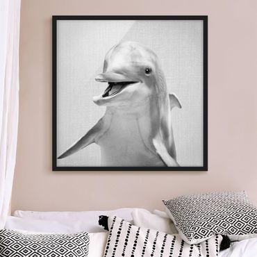 Bild mit Rahmen - Delfin Diddi Schwarz Weiß - Quadrat - 1:1