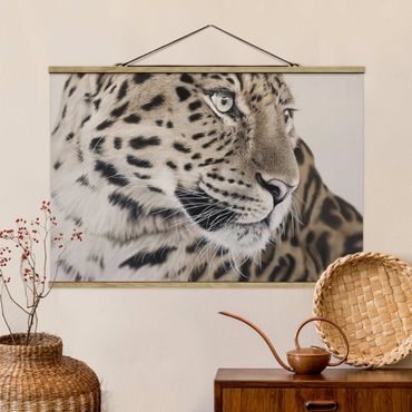 Stoffbild mit Posterleisten - Der Leopard - Querformat