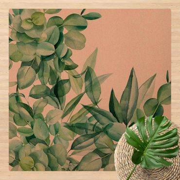 Kork-Teppich - Dickicht Eukalyptusblätter Aquarell - Quadrat 1:1