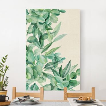 Leinwandbild Natur - Dickicht Eukalyptusblätter Aquarell - Hochformat 2:3