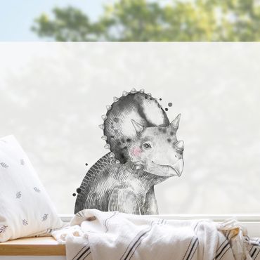 Fensterfolie - Sichtschutz - Dino Zeichnung - Triceratops - Fensterbilder