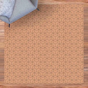 Kork-Teppich - Dreidimensionale Würfel Linienmuster - Quadrat 1:1