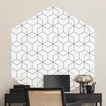 Hexagon Mustertapete selbstklebend - Dreidimensionale Würfel Linienmuster