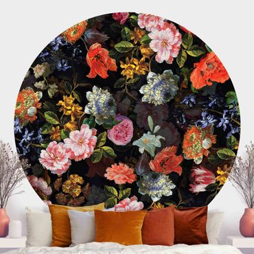 Runde Tapete selbstklebend - Dunkles Blumenbouquet