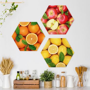 Hexagon Bild Forex 3-teilig - Frische Früchte