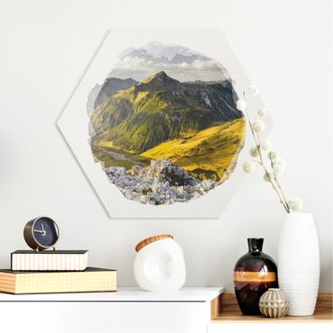 Hexagon Bild Forex - Wasserfarben - Berge und Tal der Lechtaler Alpen in Tirol