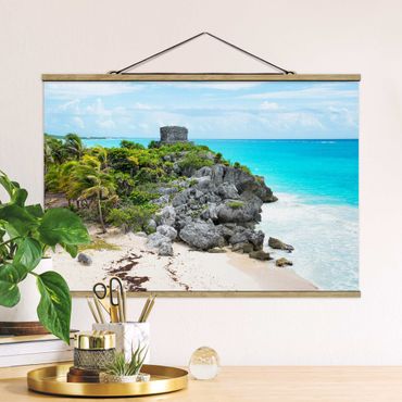 Stoffbild mit Posterleisten - Karibikküste Tulum Ruinen - Querformat 3:2