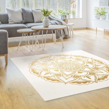 Vinyl-Teppich - Mandala Blume gold weiß - Quadrat 1:1